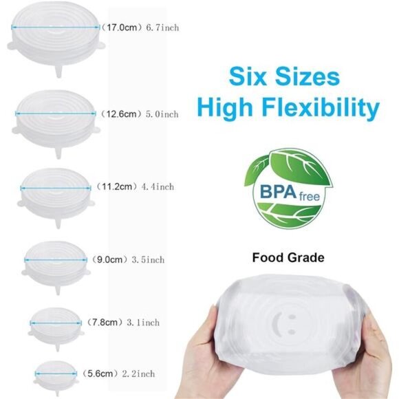 6-Pack Reusable Silicone Stretch Lids – BPA-Free, Food Grade Covers in 6 Sizes - Picture 2 of 4